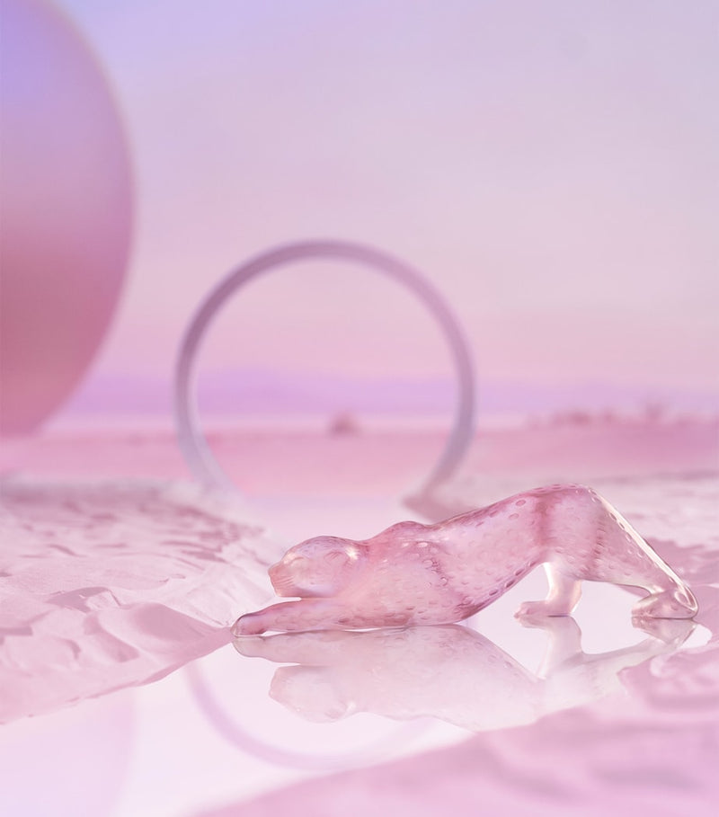 Lalique Large Rose Nebula Zeila Panther crystal sculpture, UK version