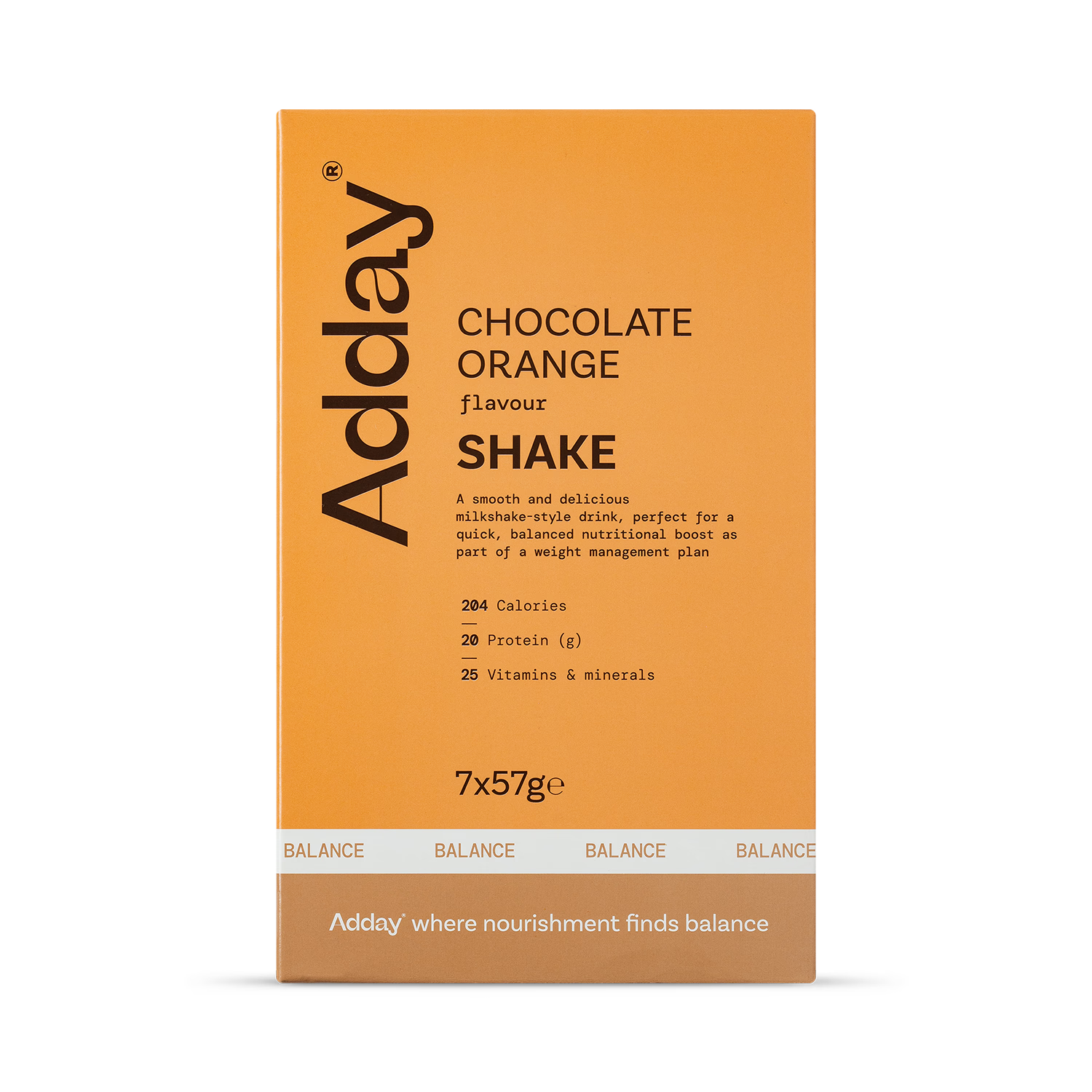 Adday Chocolate Orange Shake sachets 57g, imported from the UK