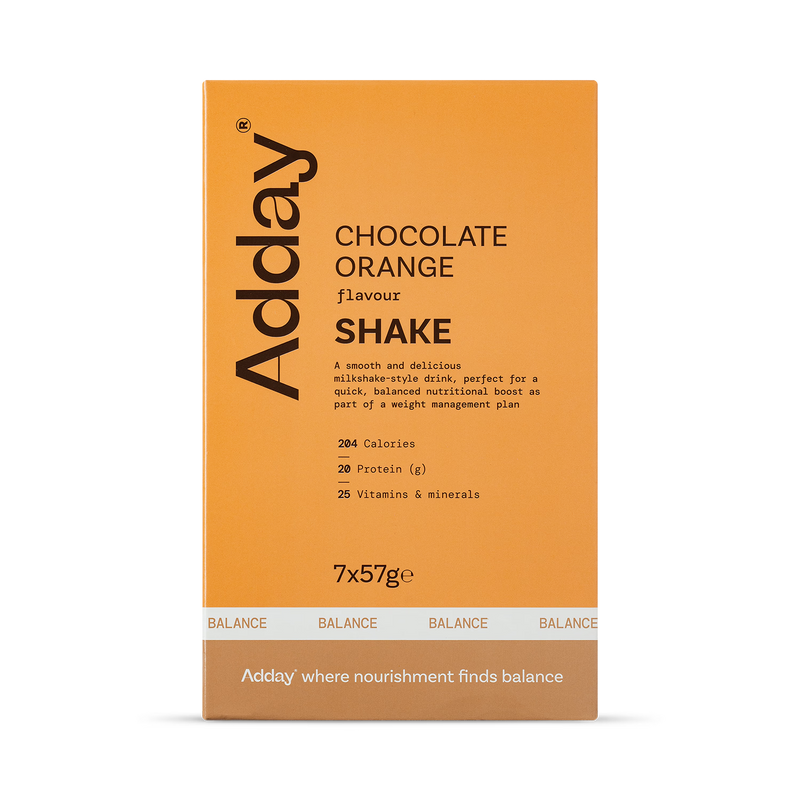Adday Chocolate Orange Shake sachets 57g, imported from the UK