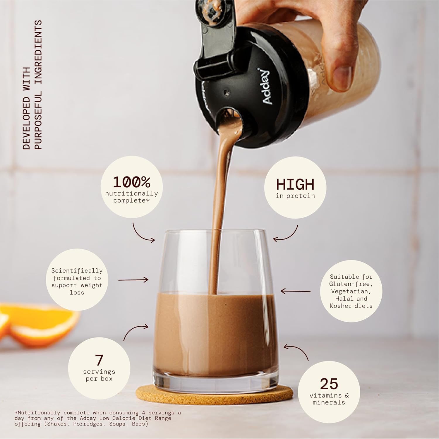 Adday Chocolate Orange Shake sachets 57g, imported from the UK