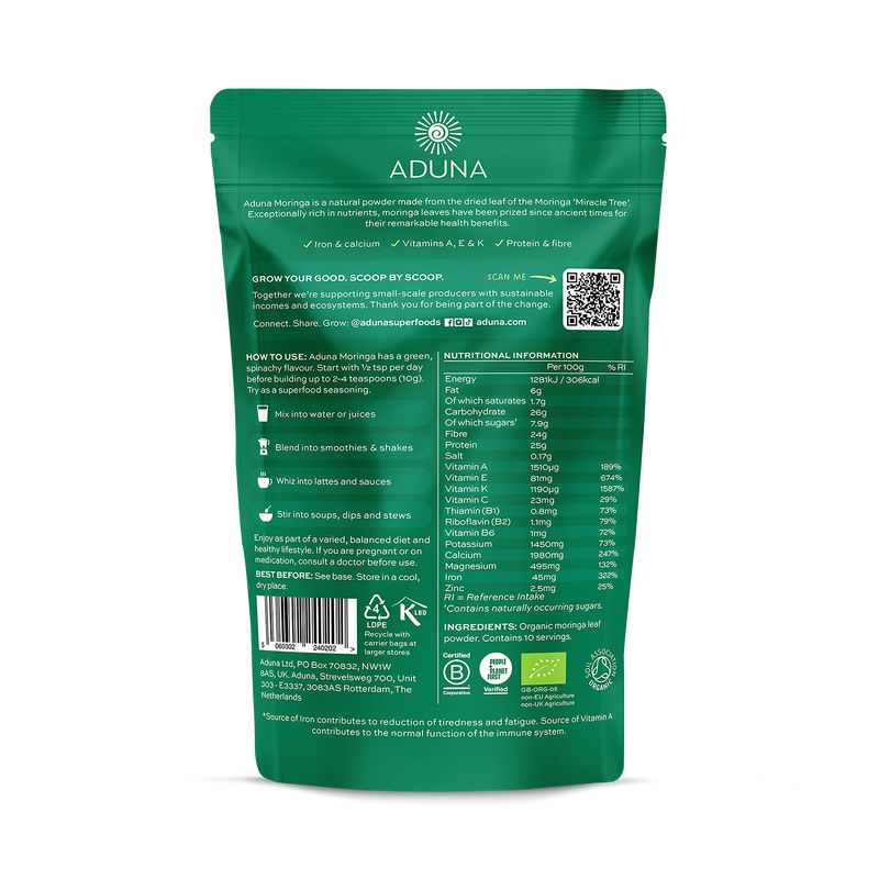 Aduna Organic Moringa Green Superleaf Powder 100g - British product