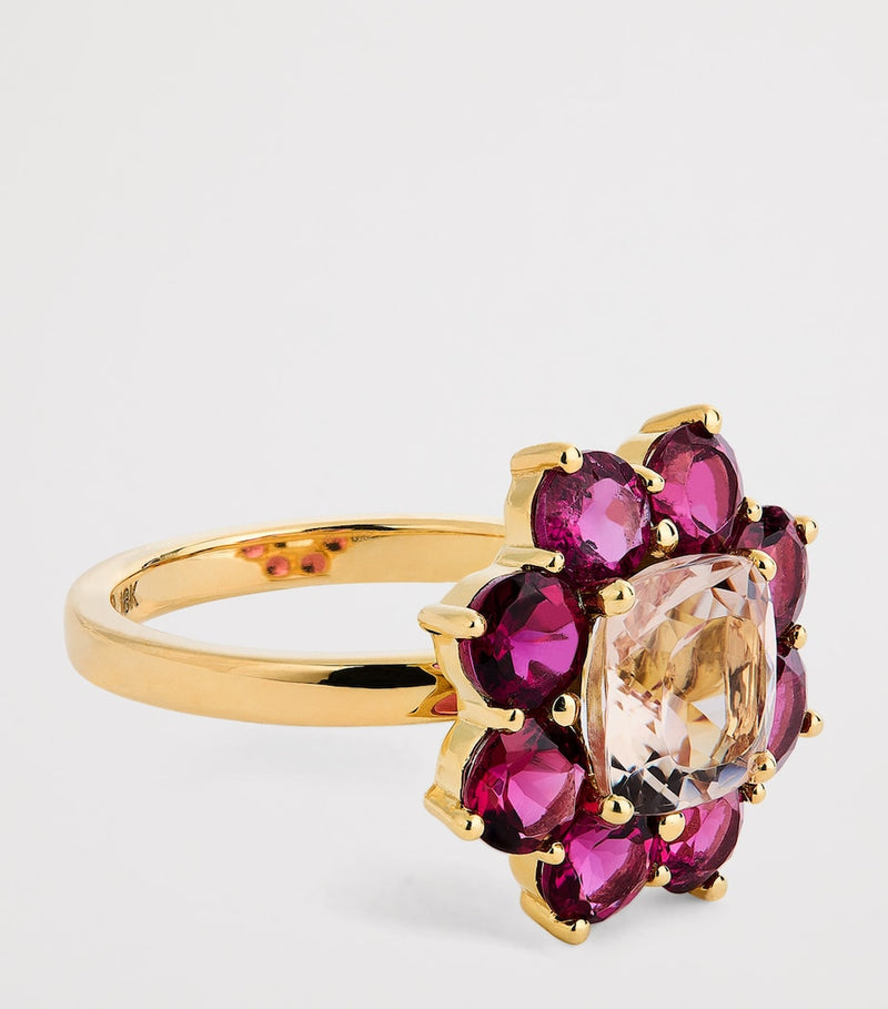 Jennifer Meyer yellow gold and rubellite flower ring, imported from the UK