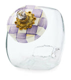 MacKenzie-Childs cookie jar with hand-painted violet check lid (British brand)