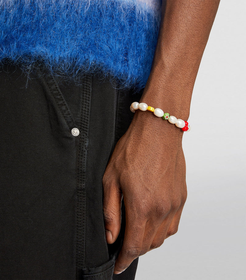 Nialaya smiley face beaded bracelet with pearls, imported from the UK