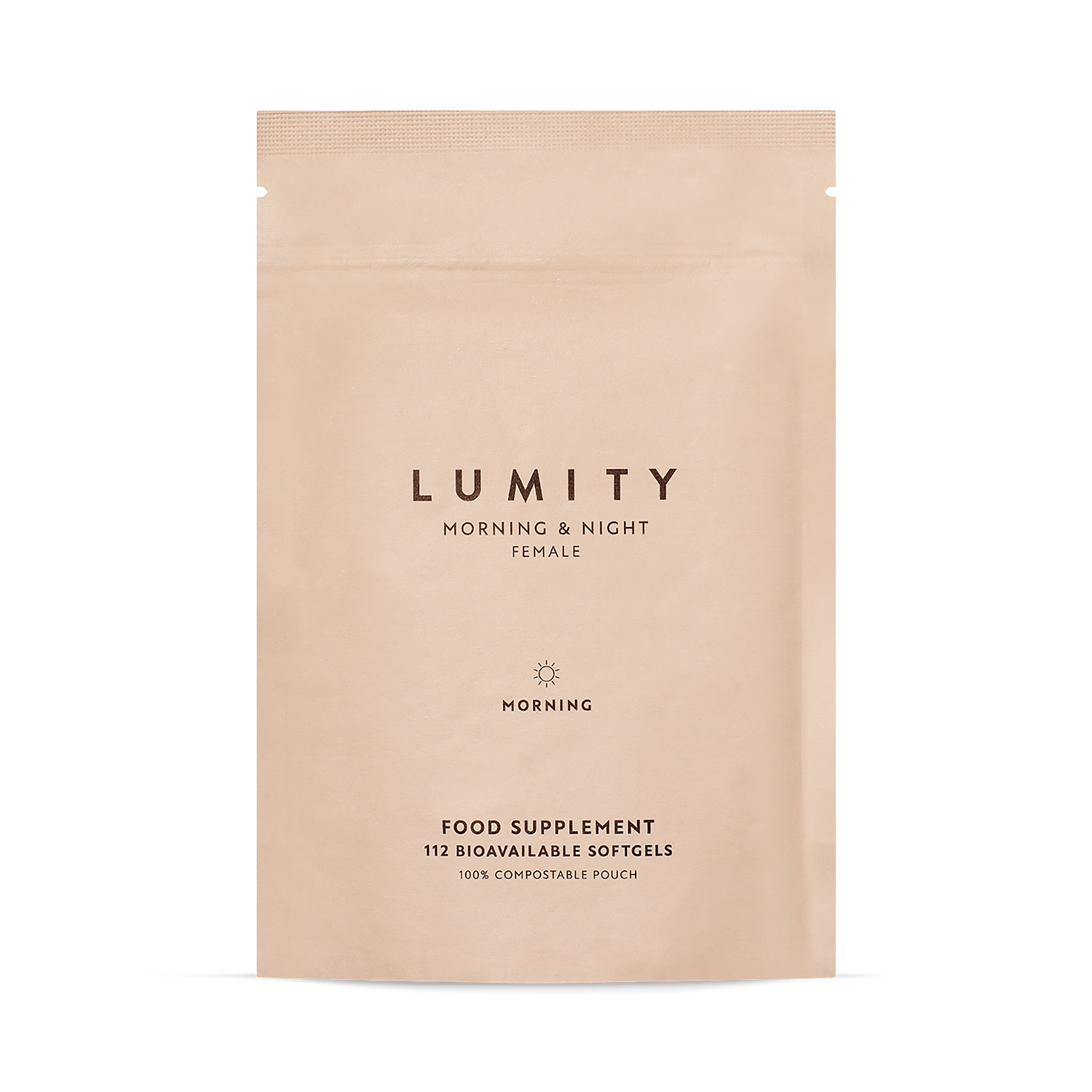 Lumity Female Morning & Night supplement refill pouches 28 day, imported from the UK