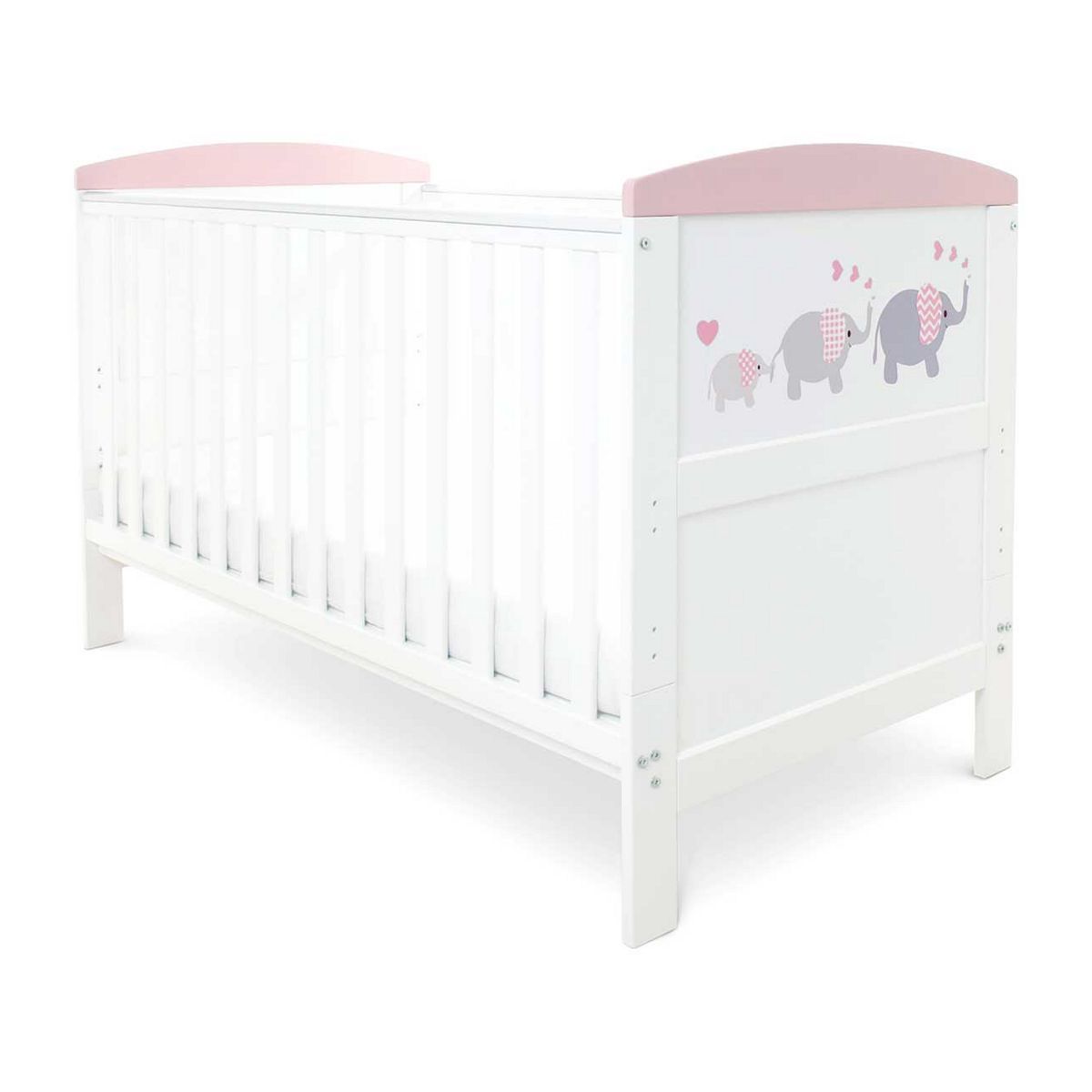 Ickle Bubba Coleby Style Cot Bed and Sprung Mattress - Elephant Love Pink