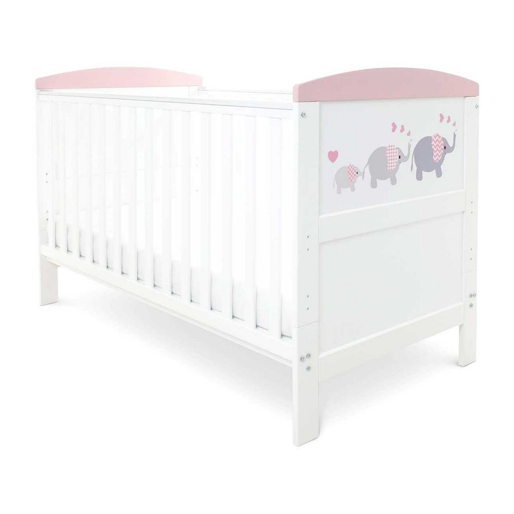 Ickle Bubba Coleby Style Cot Bed and Deluxe Mattress - Elephant Love Pink