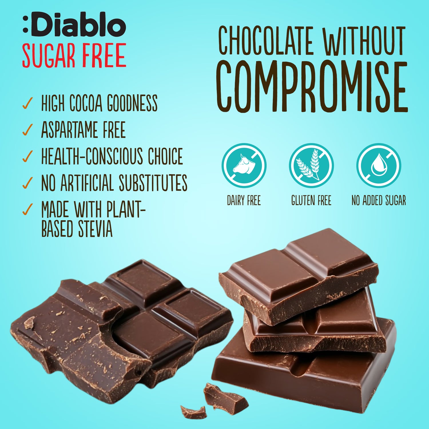 Diablo no added sugar dark chocolate bar 85g - British product