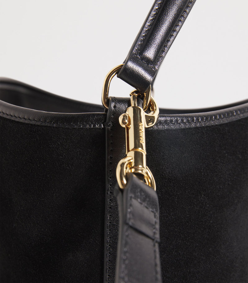 Sandro Paris suede Tangoso bucket bag with gold-tone hardware - British product