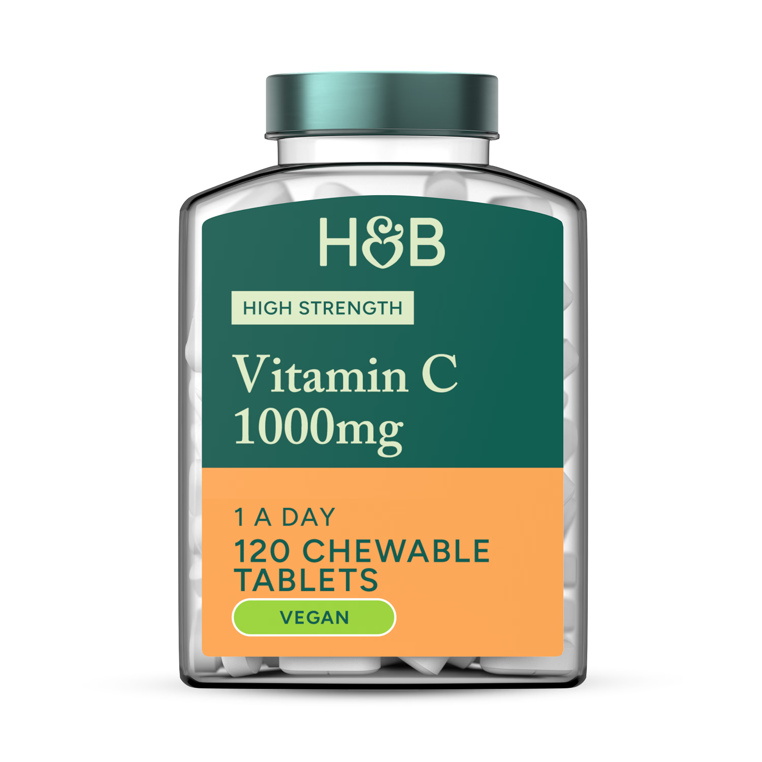 Holland & Barrett chewable vitamin c tablets orange 120 count, UK version