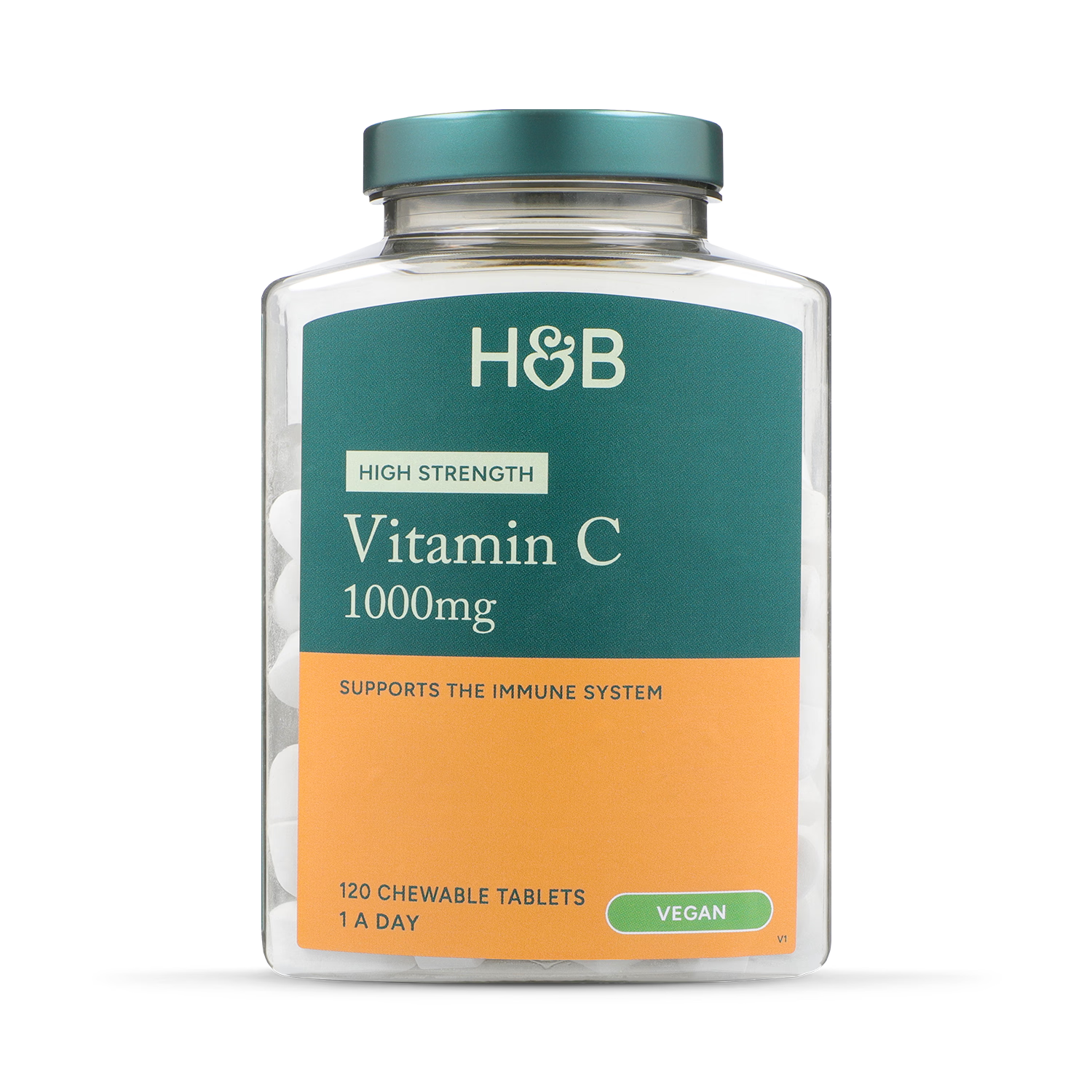 Holland & Barrett chewable vitamin c tablets orange 120 count, UK version