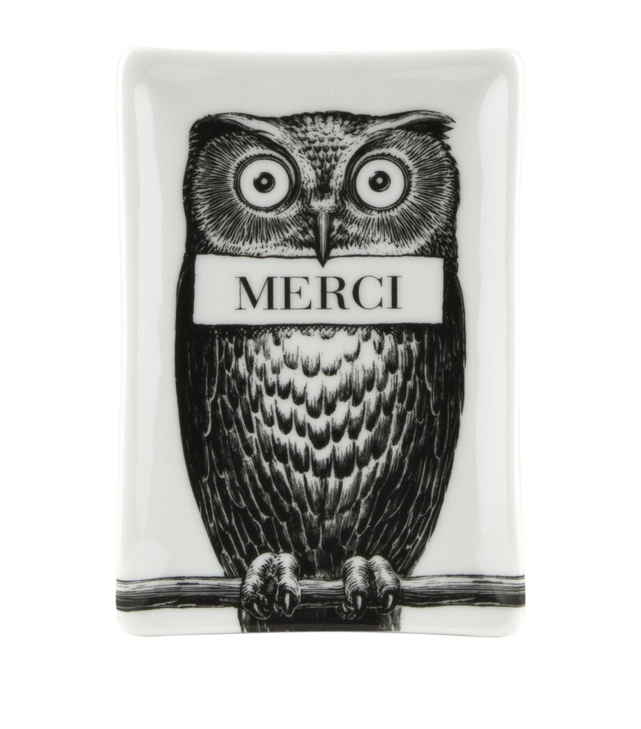 Fornasetti rectangular porcelain ashtray - British product