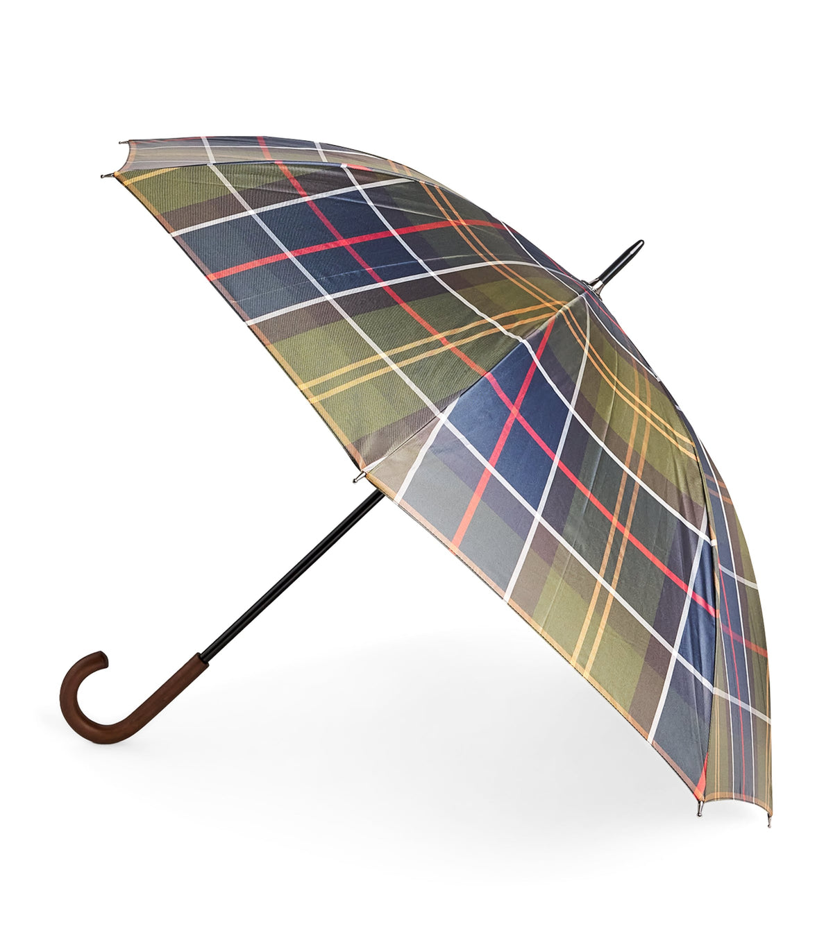 Barbour tartan telescopic umbrella with wooden handle - British product