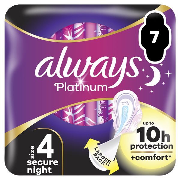 Always Platinum Secure Night (Size 4) Pads 7 Sanitary Towels GOODS Superdrug   