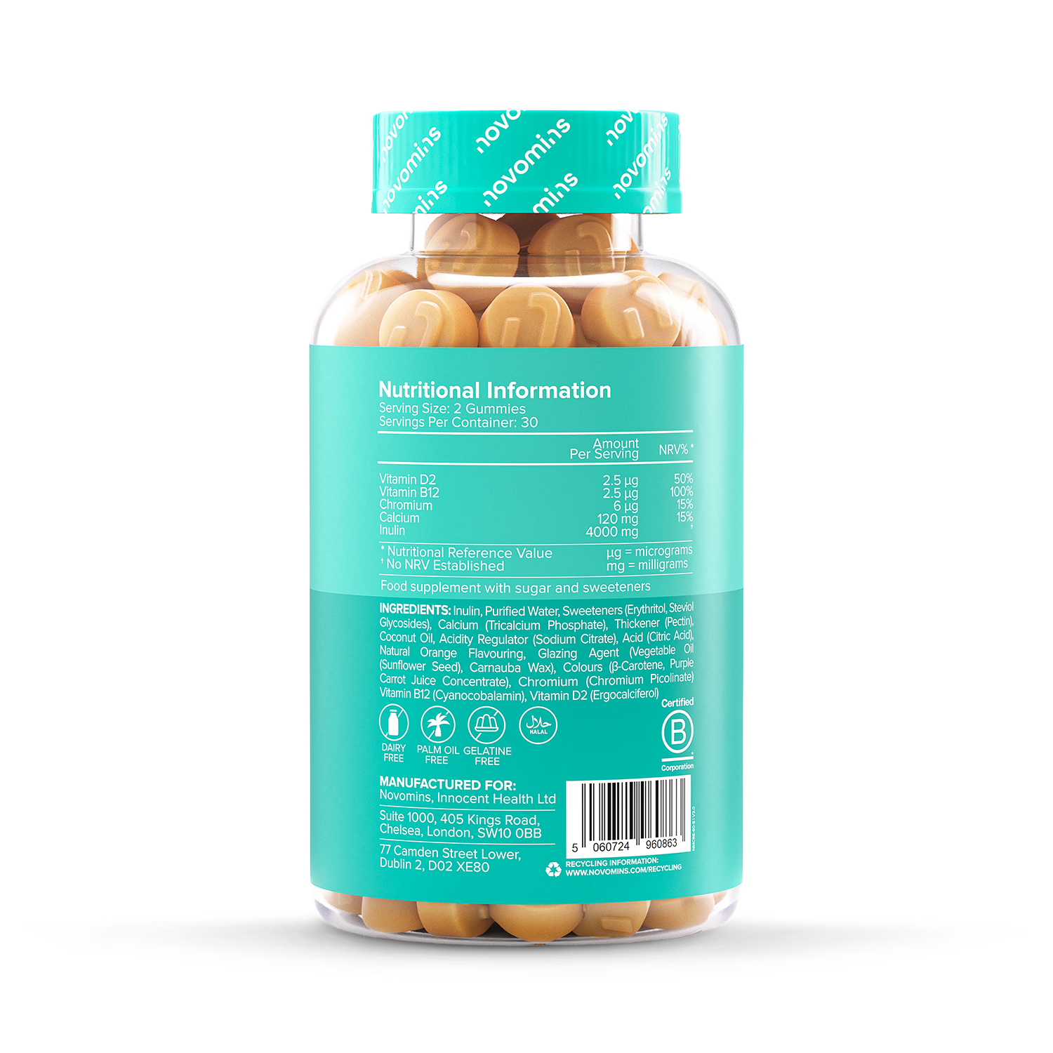 Novomins Fibre Orange Gummies 60 pack, imported from the UK