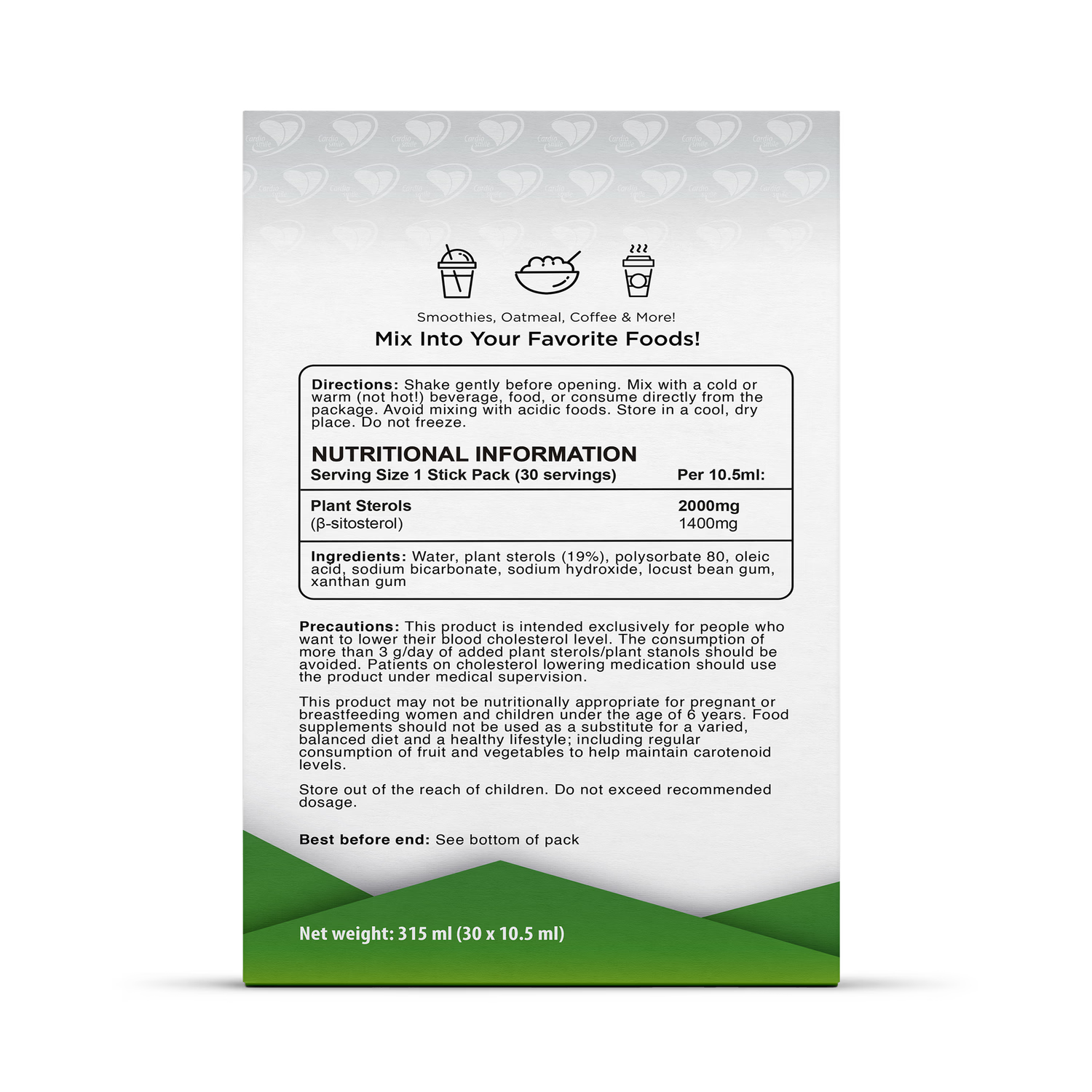 Cardiosmile plant sterols 2000mg 30 sachets, imported from the UK