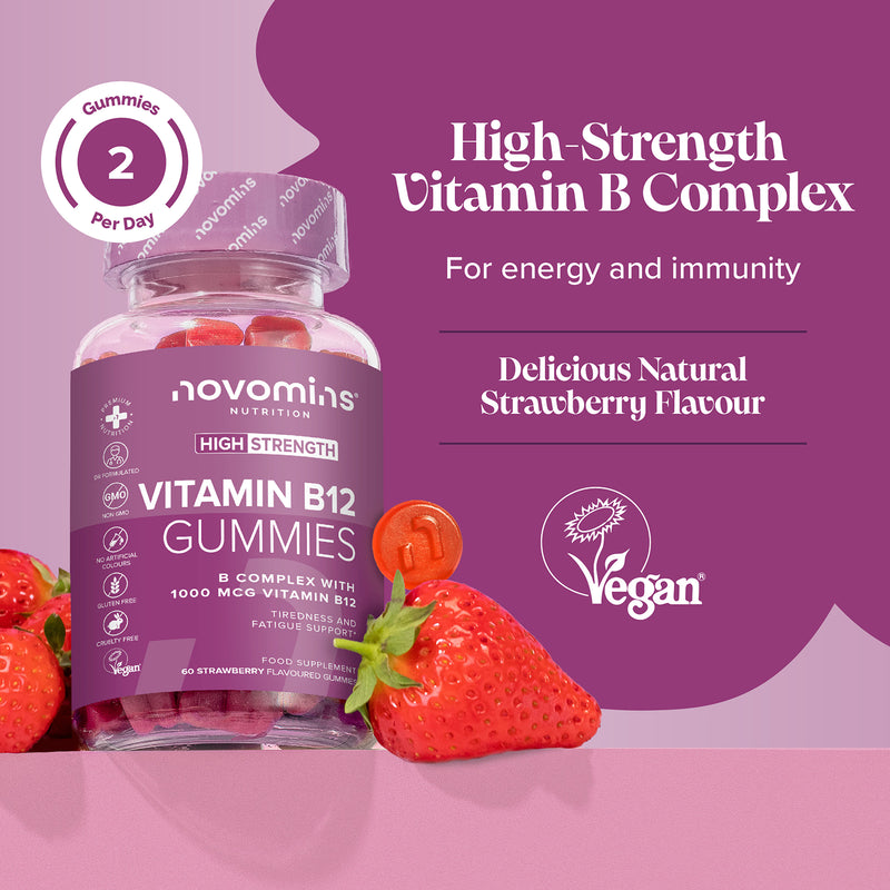 Novomins B12 strawberry flavour gummies 60 count (British brand)