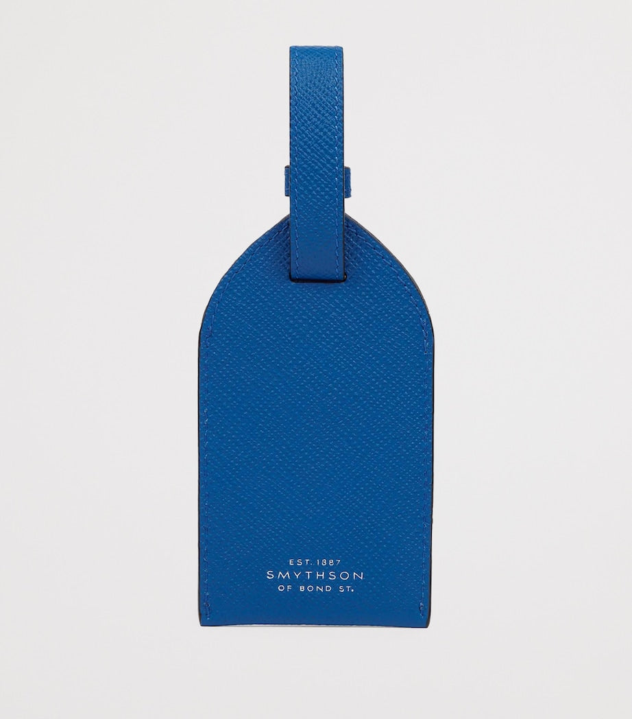 Smythson leather luggage tag with press-stud fastening and adjustable strap 12.5cm x 7cm (British brand)