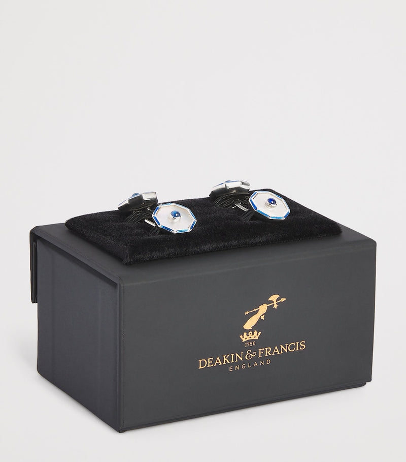 Deakin & Francis sterling silver cufflinks mother-of-pearl sapphire - British product
