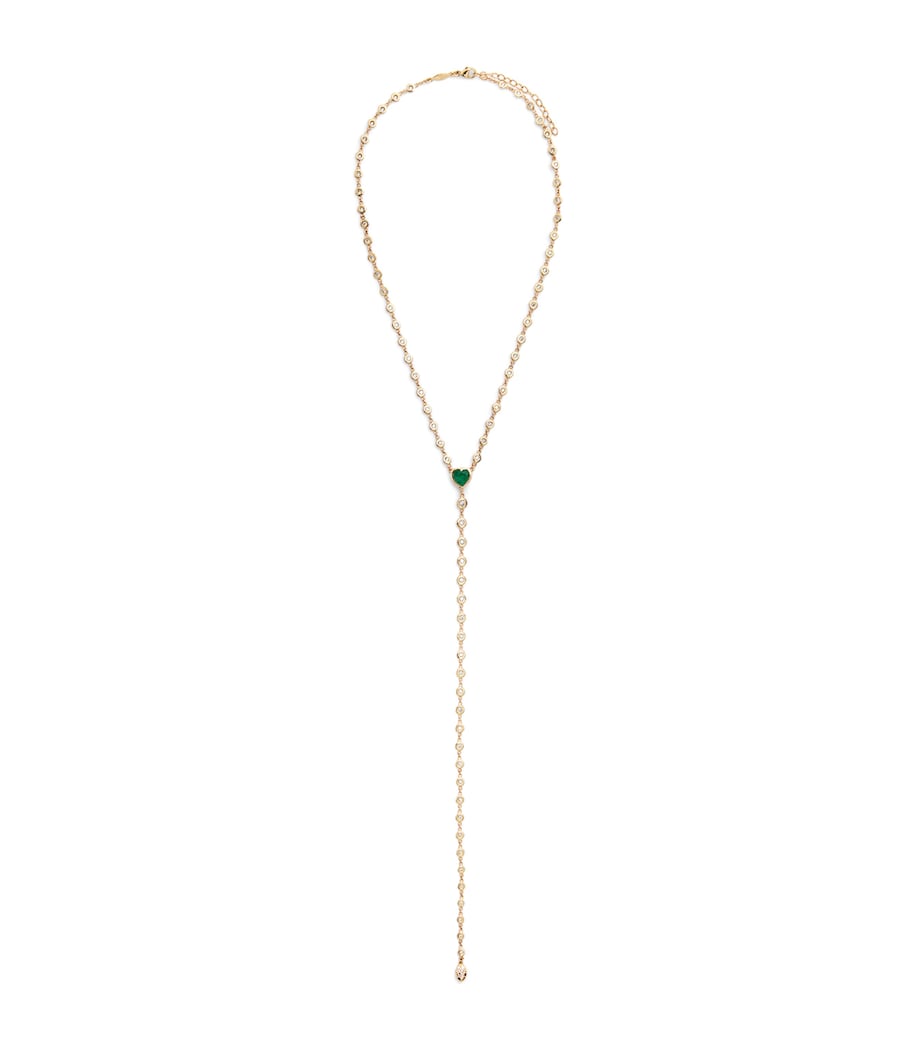 Jacquie Aiche yellow gold Sophia necklace with diamonds and emerald (British brand)
