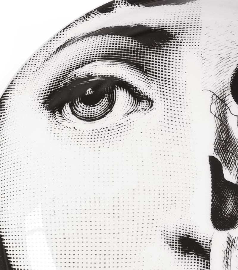 Fornasetti ashtray with face and skull design, number 288, approx. 3.5cm high and 13cm wide - British product