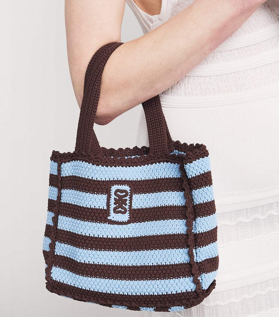 Sandro Paris crochet striped tote bag, imported from the UK