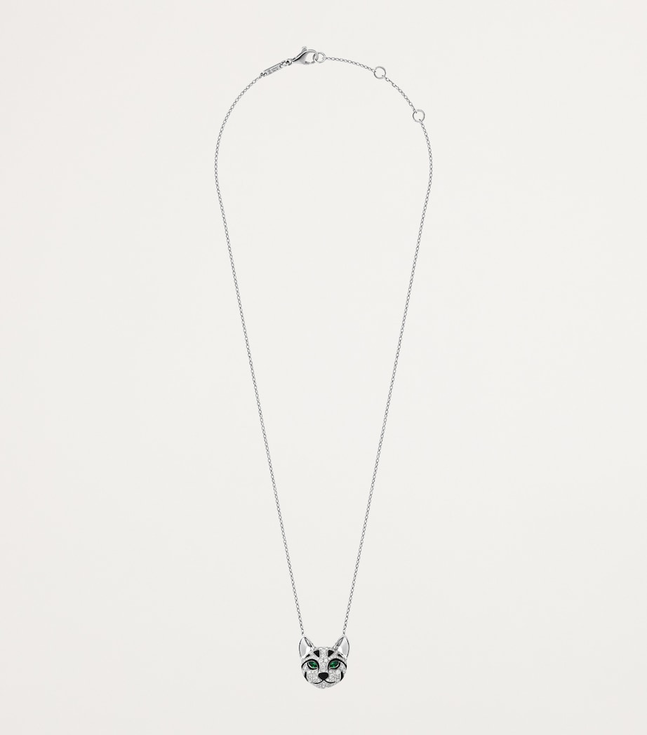 Boucheron leopard cat pendant necklace diamond emerald 44cm - British product
