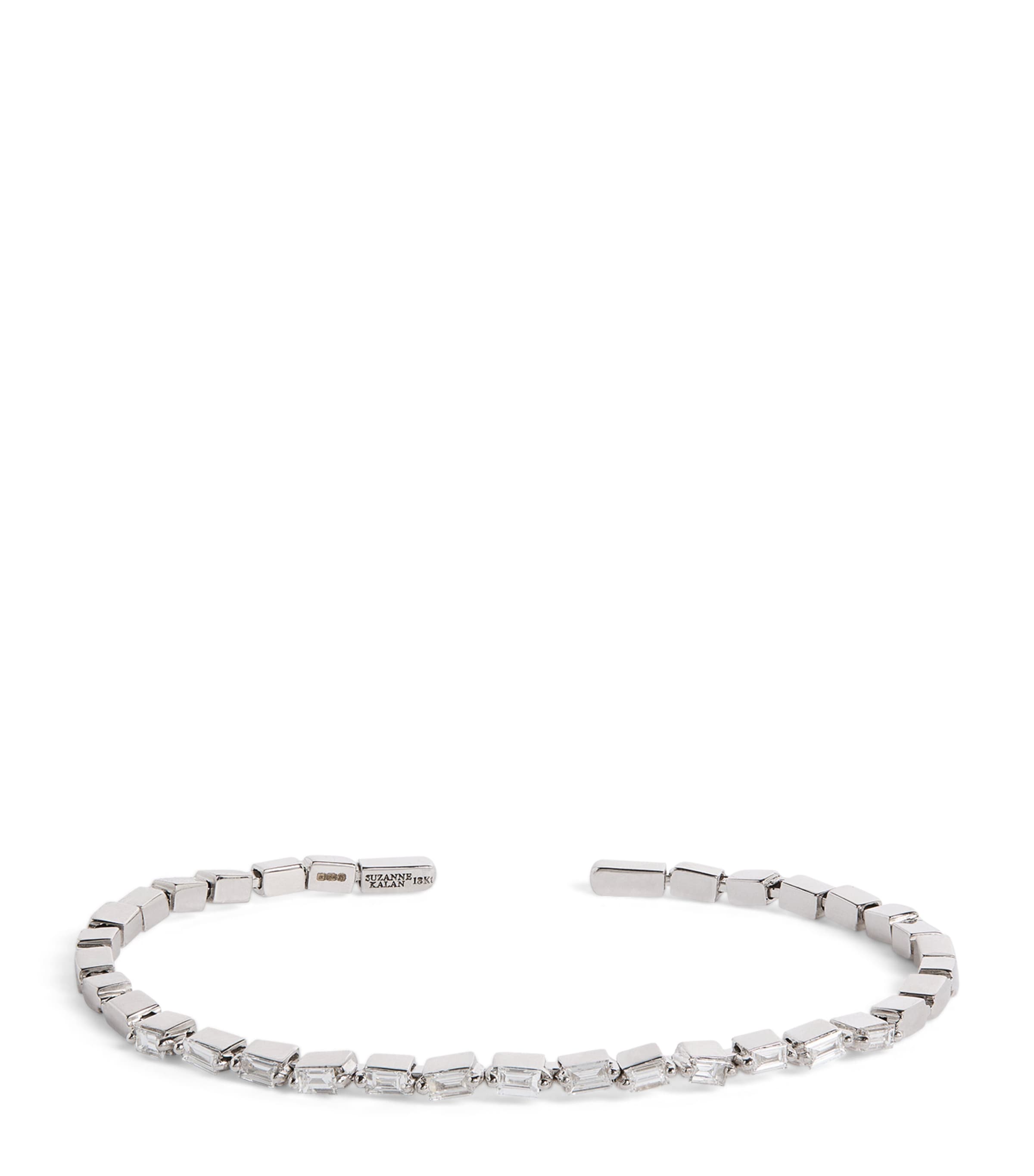 White Gold and Diamond Thin Bold Bangle