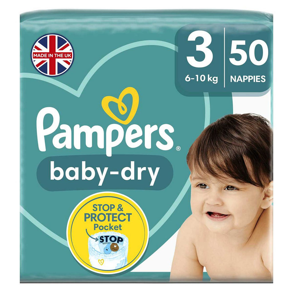 Pampers Baby-Dry Size 3, 50 Nappies, 6-10kg, Essential Pack