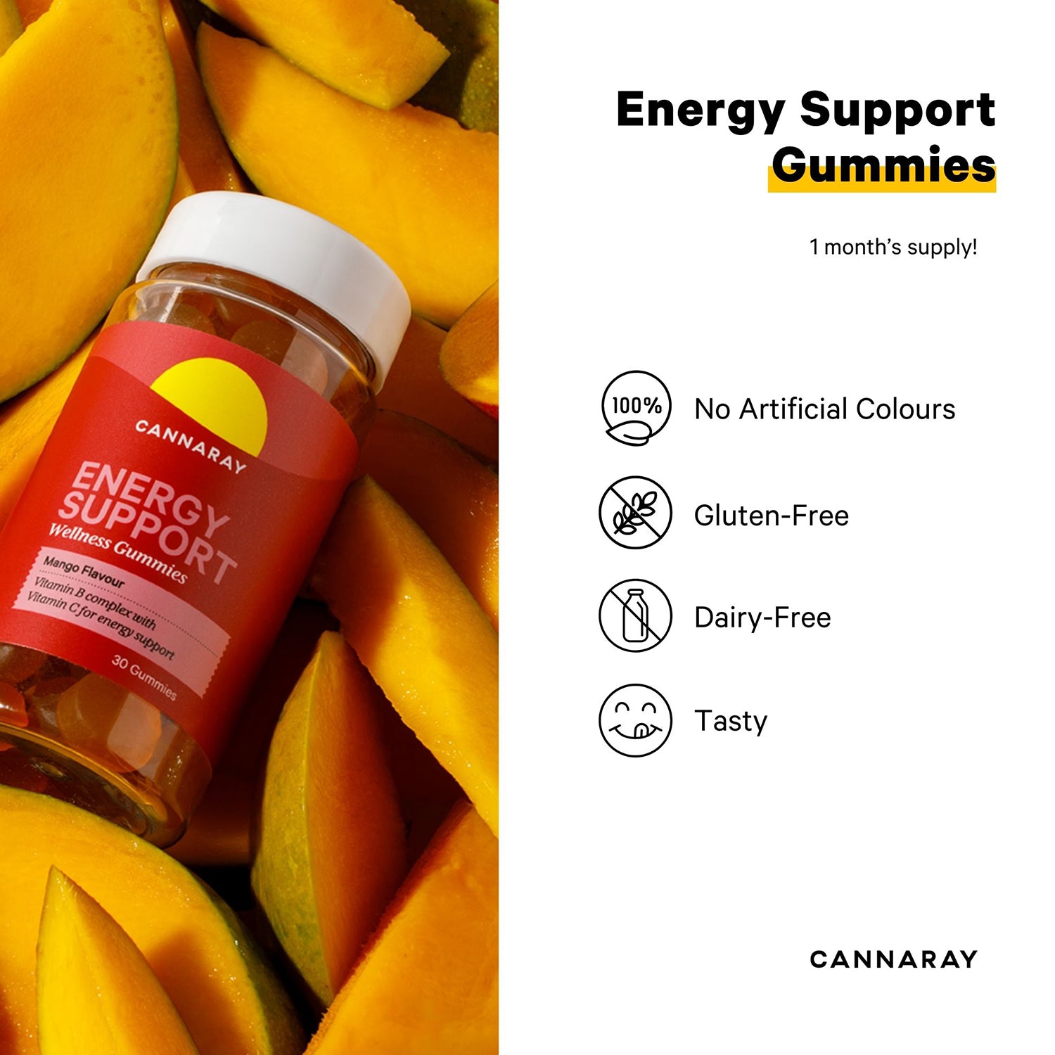 Cannaray Energy Support mango gummies 30 count, imported from the UK