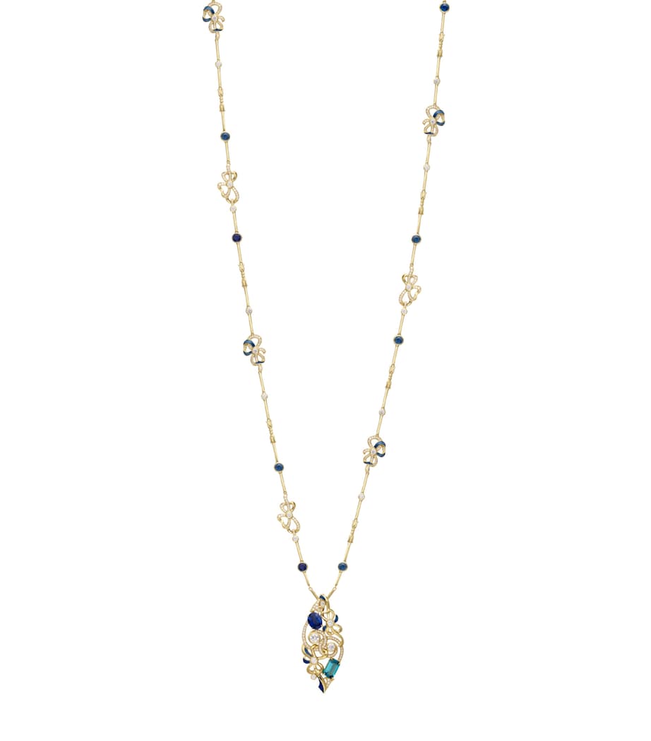 Boodles pendant necklace sapphire diamond gold 18kt (British brand)
