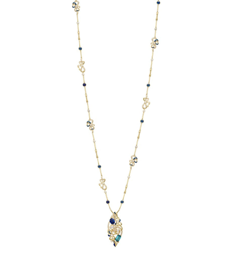 Boodles pendant necklace sapphire diamond gold 18kt (British brand)