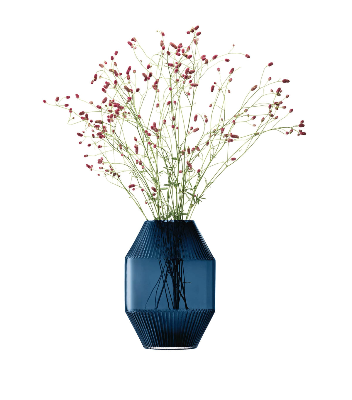 LSA International sapphire blue glass vase with corrugated texture, 37cm tall, UK version