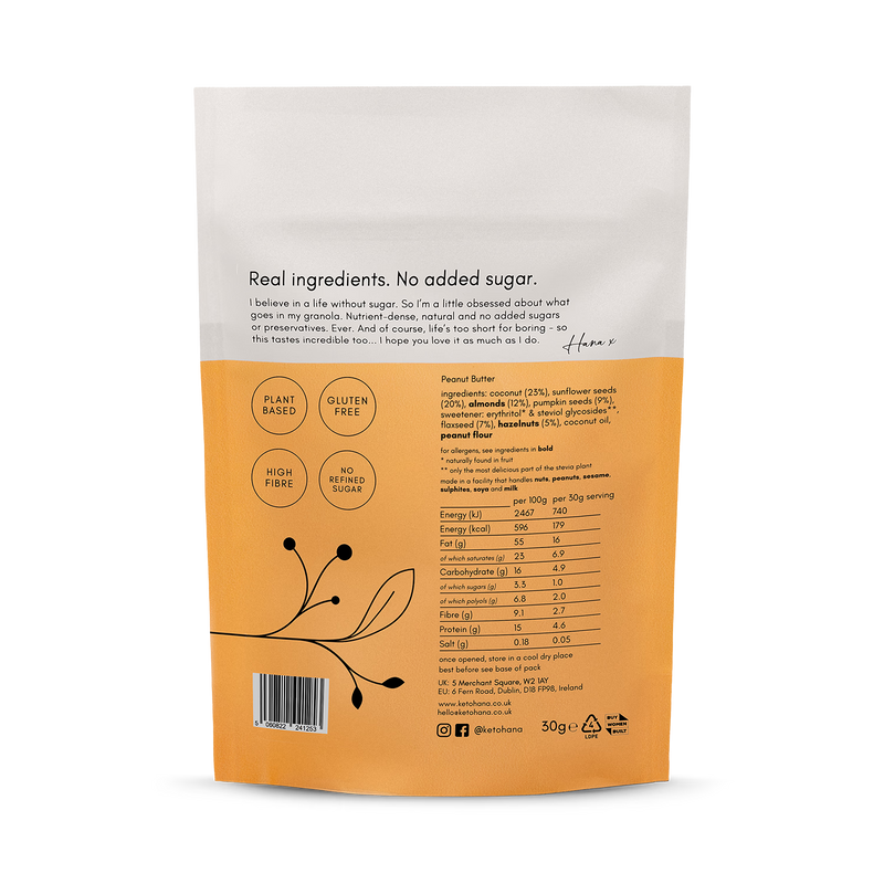Keto Hana Peanut Butter Granola 30g packet, UK version