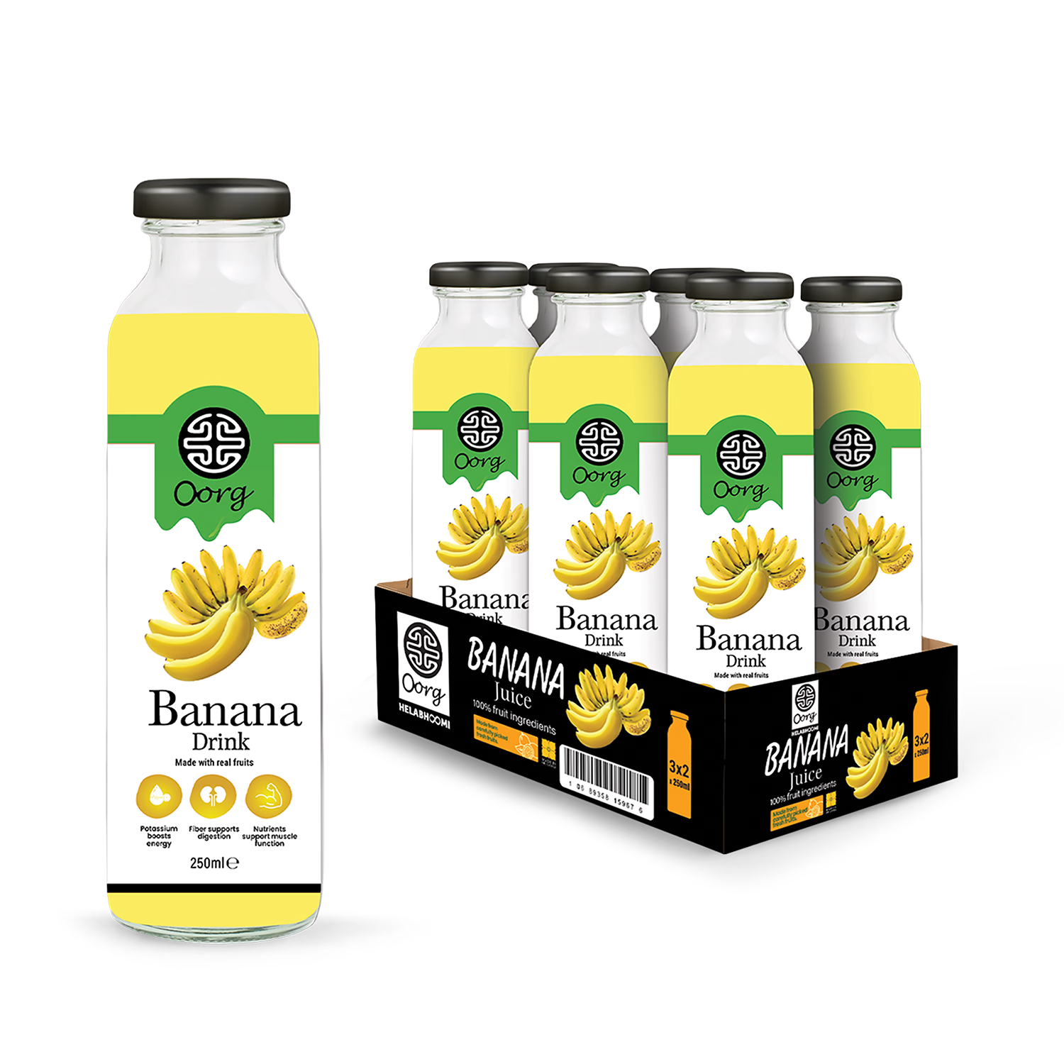 OORG natural banana fruit juice 250ml pack of 6, UK version