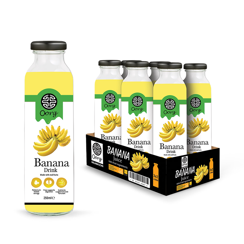 OORG natural banana fruit juice 250ml pack of 6, UK version