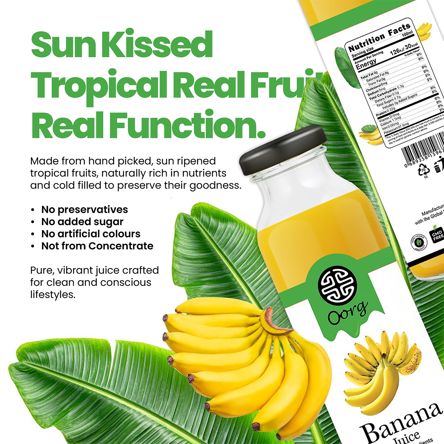 OORG natural banana fruit juice 250ml pack of 6, UK version