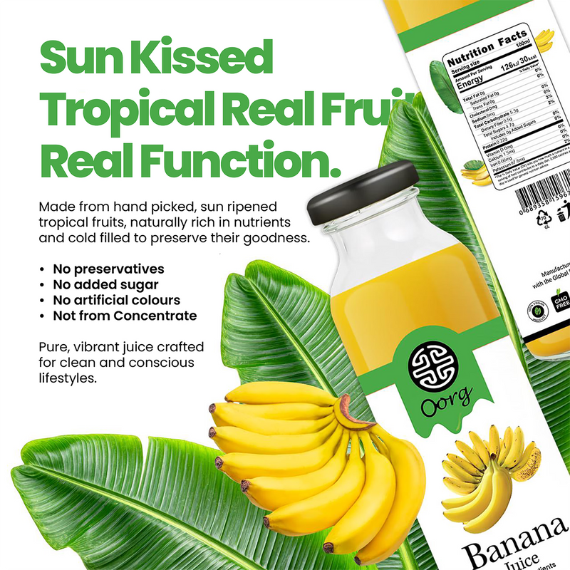 OORG natural banana fruit juice 250ml pack of 6, UK version