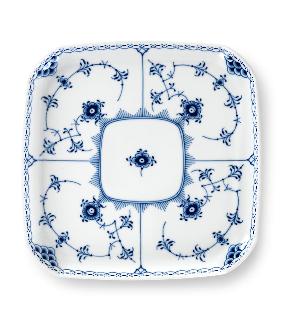 Royal Copenhagen Blue Fluted Half Lace Square Plate 21cm, imported from the UK