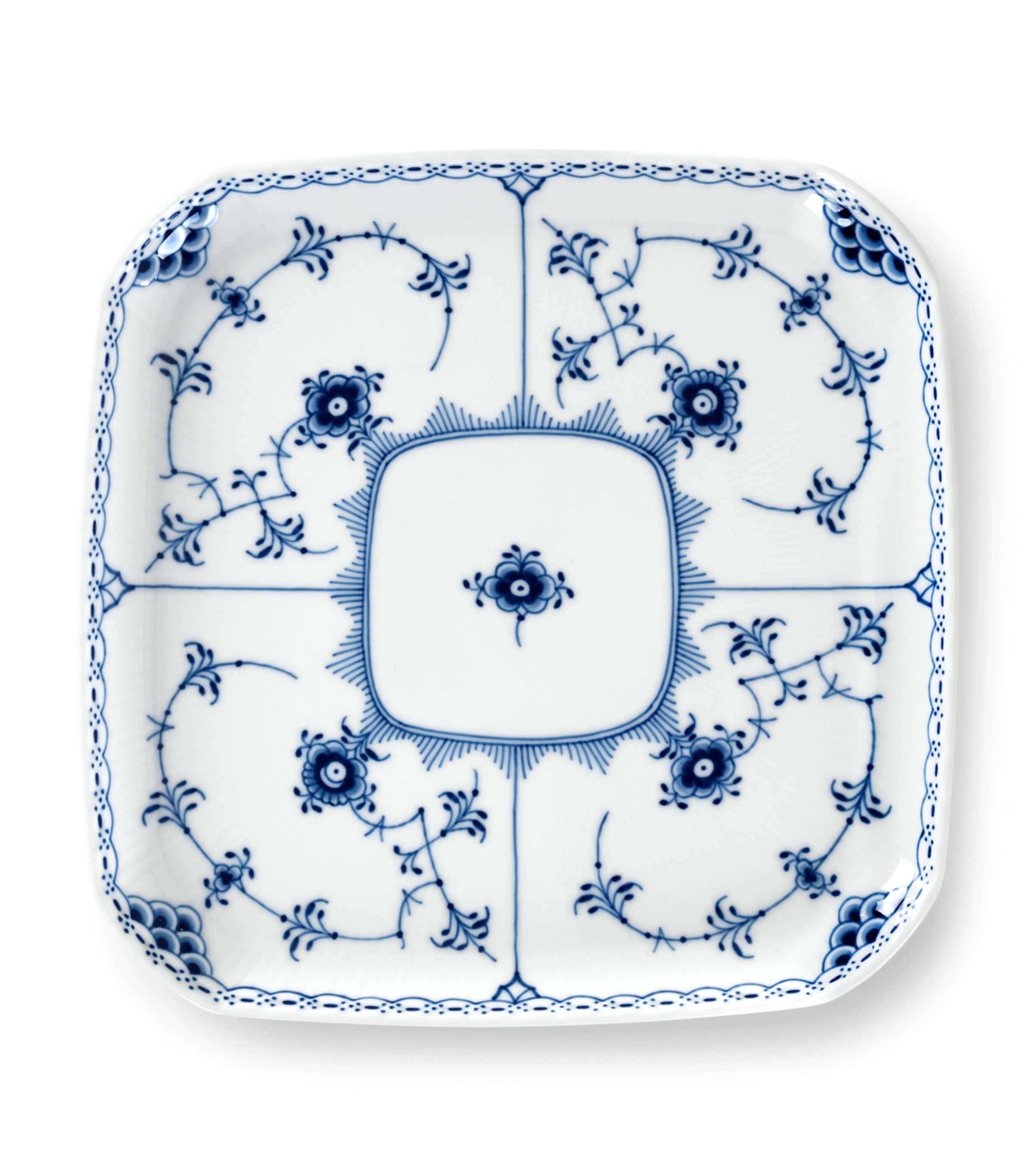 Royal Copenhagen Blue Fluted Half Lace Square Plate 21cm, imported from the UK
