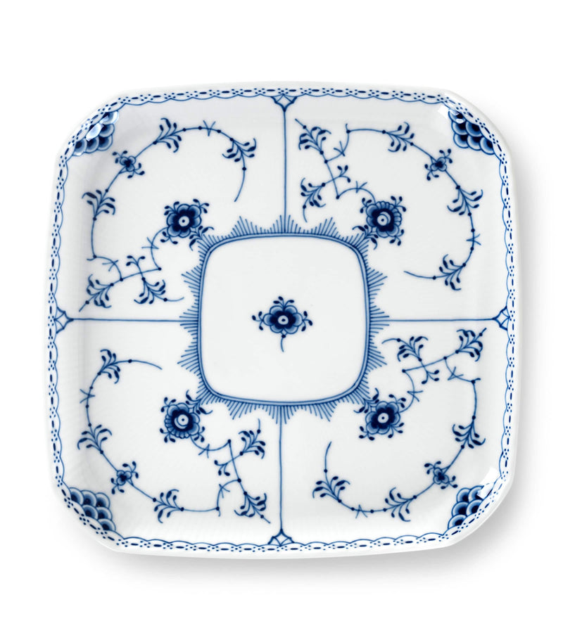 Royal Copenhagen Blue Fluted Half Lace Square Plate 21cm, imported from the UK