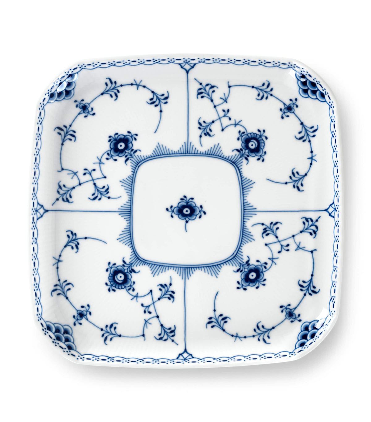 Royal Copenhagen Blue Fluted Half Lace Square Plate 21cm, imported from the UK