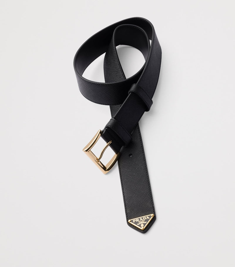 Prada Saffiano leather triangle belt 3.5cm, imported from the UK