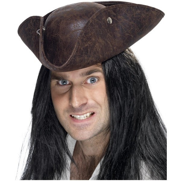 Smiffys brown pirate tricorn hat, imported from the UK