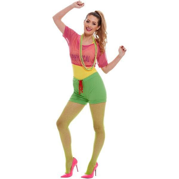 Smiffys Let's Get Physical girl costume leotard crop top shorts headband, imported from the UK