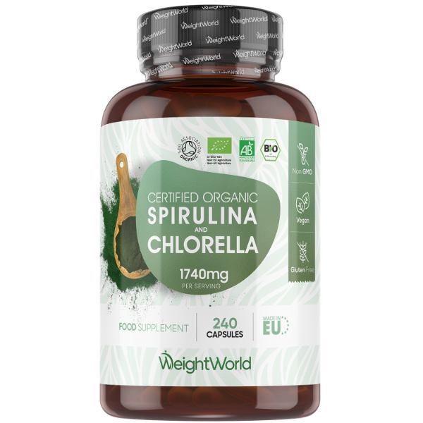 WeightWorld organic spirulina and chlorella capsules 240 count, imported from the UK