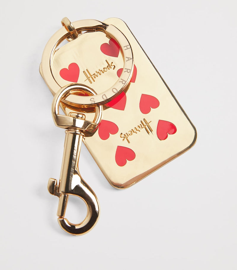 Harrods metal playing card keyring nine of hearts, imported from the UK