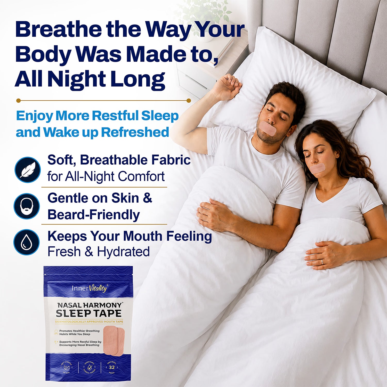 Inner Vitality Nasal Harmony mouth tape 32 strips, UK version