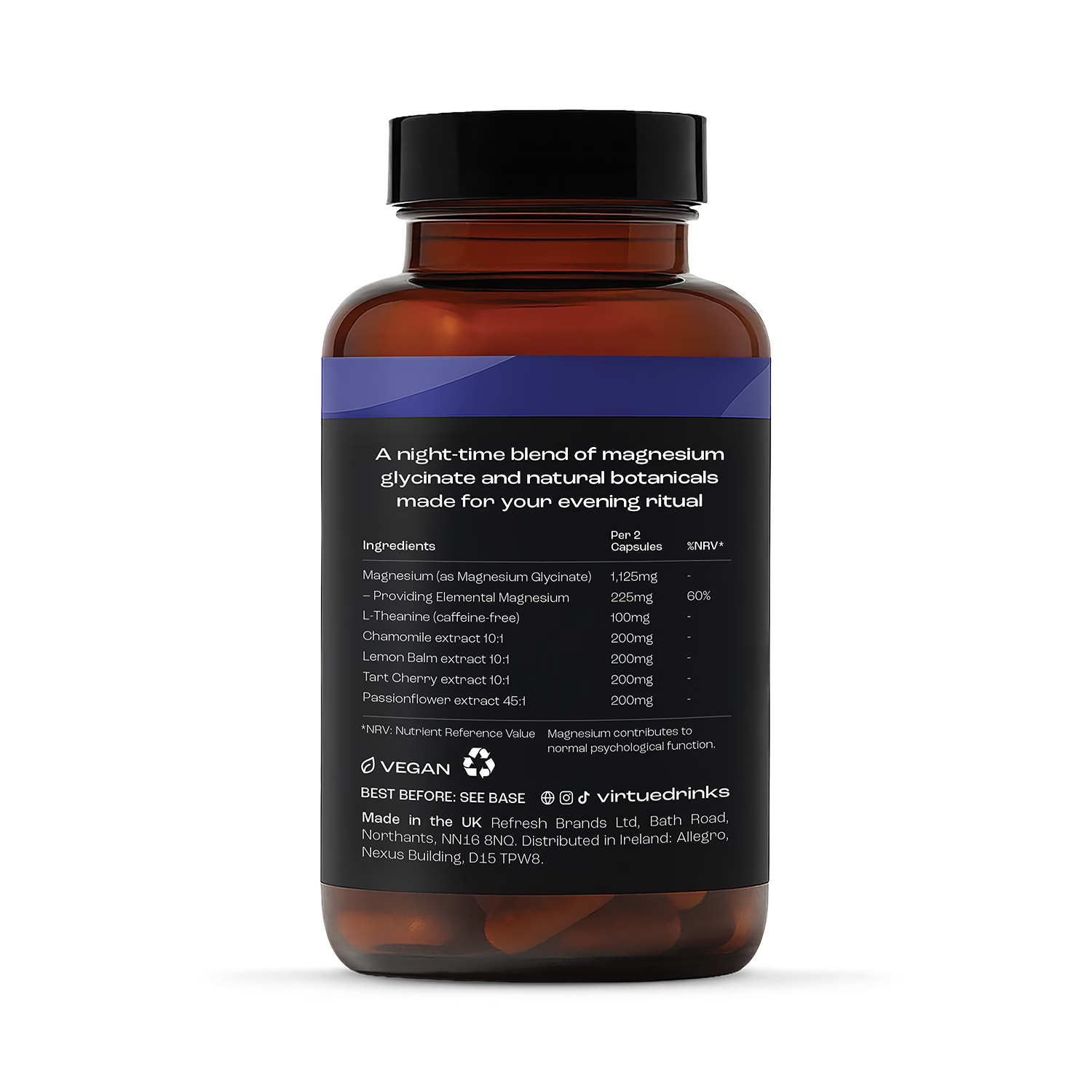 Virtue Night Cap sleep supplement 60 capsules, imported from the UK