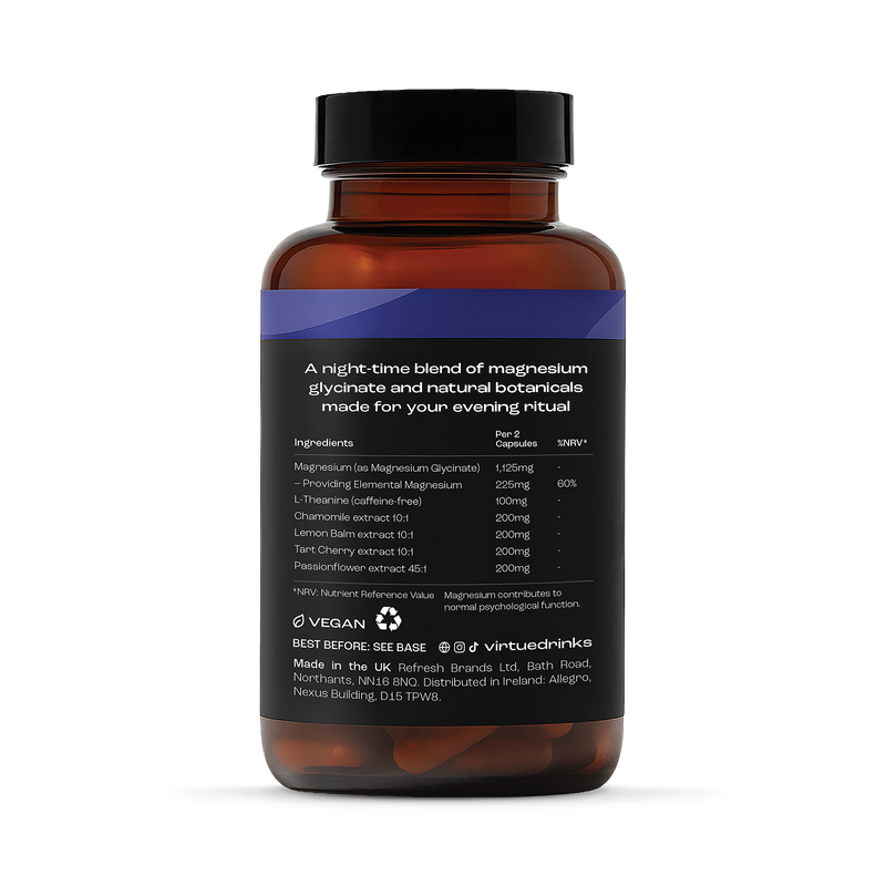 Virtue Night Cap sleep supplement 60 capsules, imported from the UK